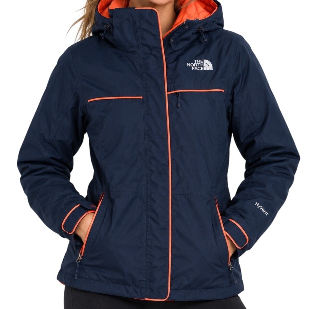 The North Face Navy Blue Orange Fleece Lined HyVent Jacket Women's Small